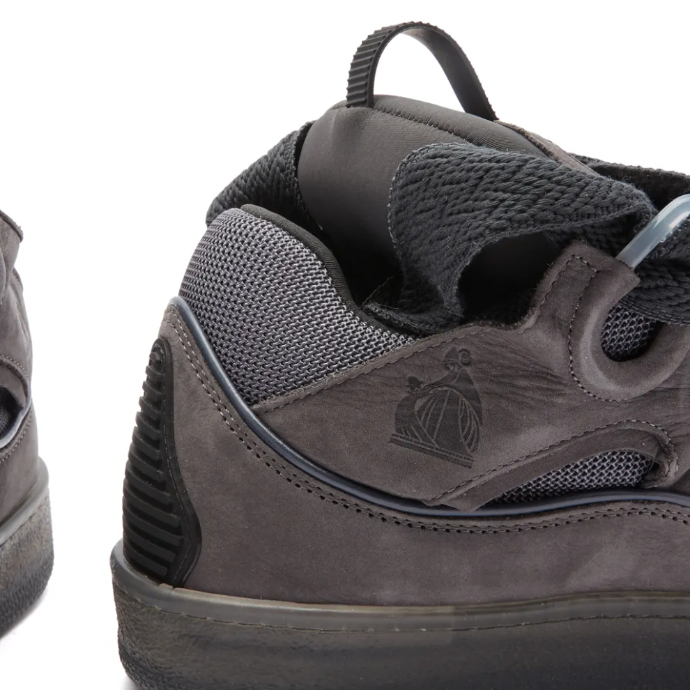 LANVIN SUEDE CURB SNEAKER DARK GREY